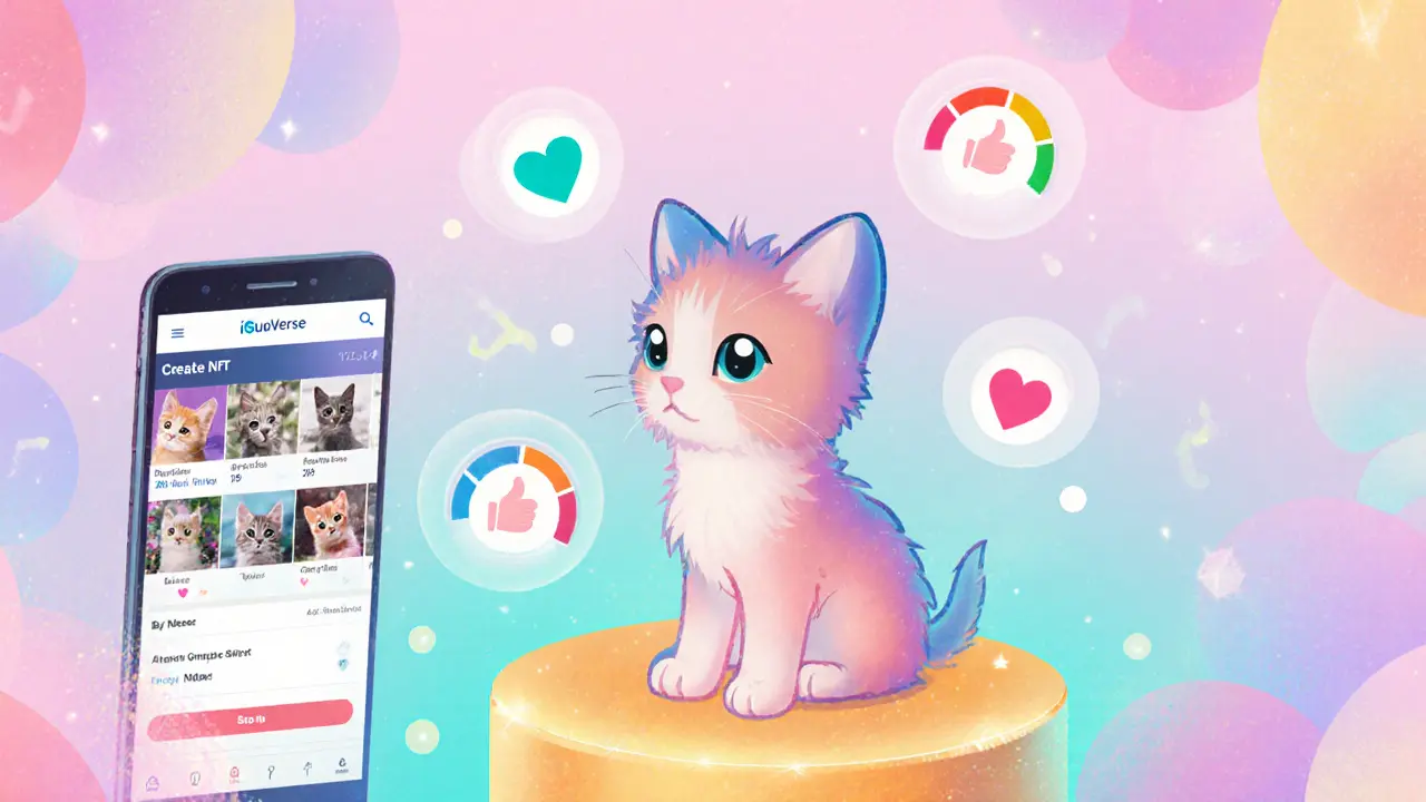 Illustrazione di NFT di animali domestici in evoluzione grazie all'AI su IguVerse.