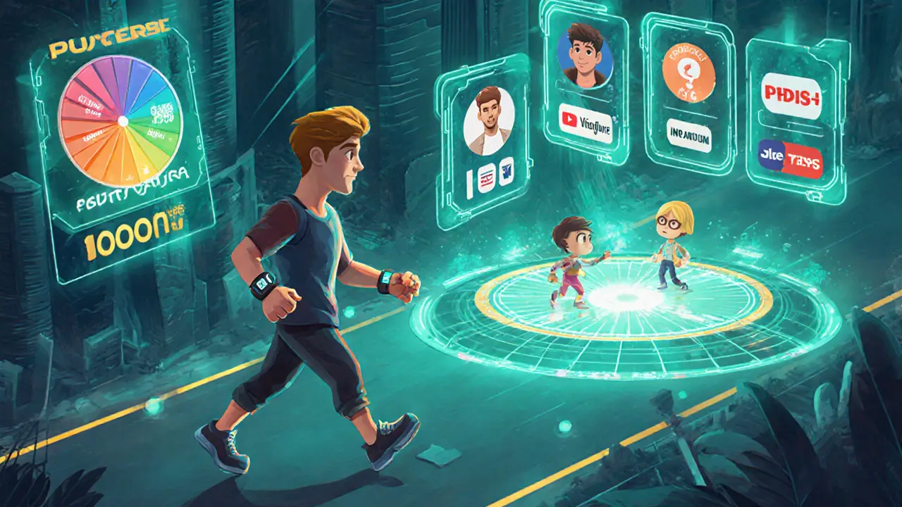 Rappresentazione cartoon di giocatori che guadagnano IGU tramite giochi e pubblicità decentralizzate.