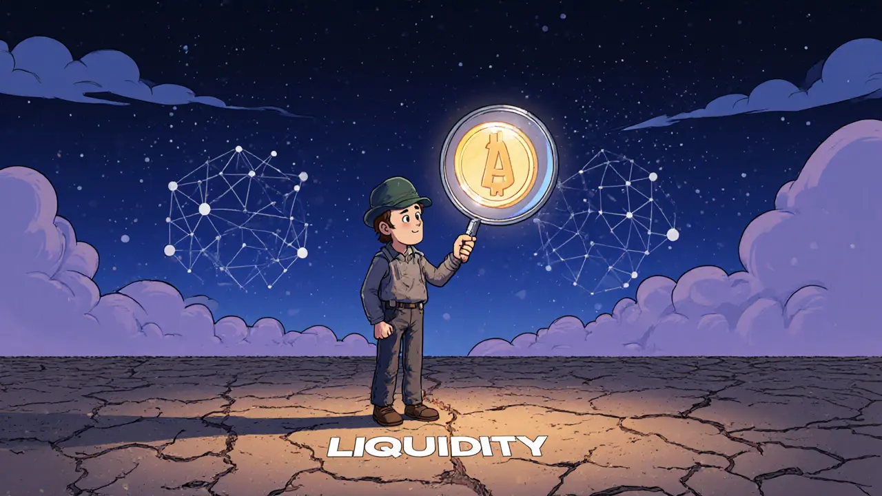 Trader cauto osserva il token ARBI in un paesaggio di liquidità quasi assente.