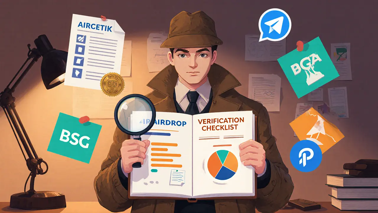 Detective cartone analizza audit, roadmap, tokenomics e community per verificare un airdrop.