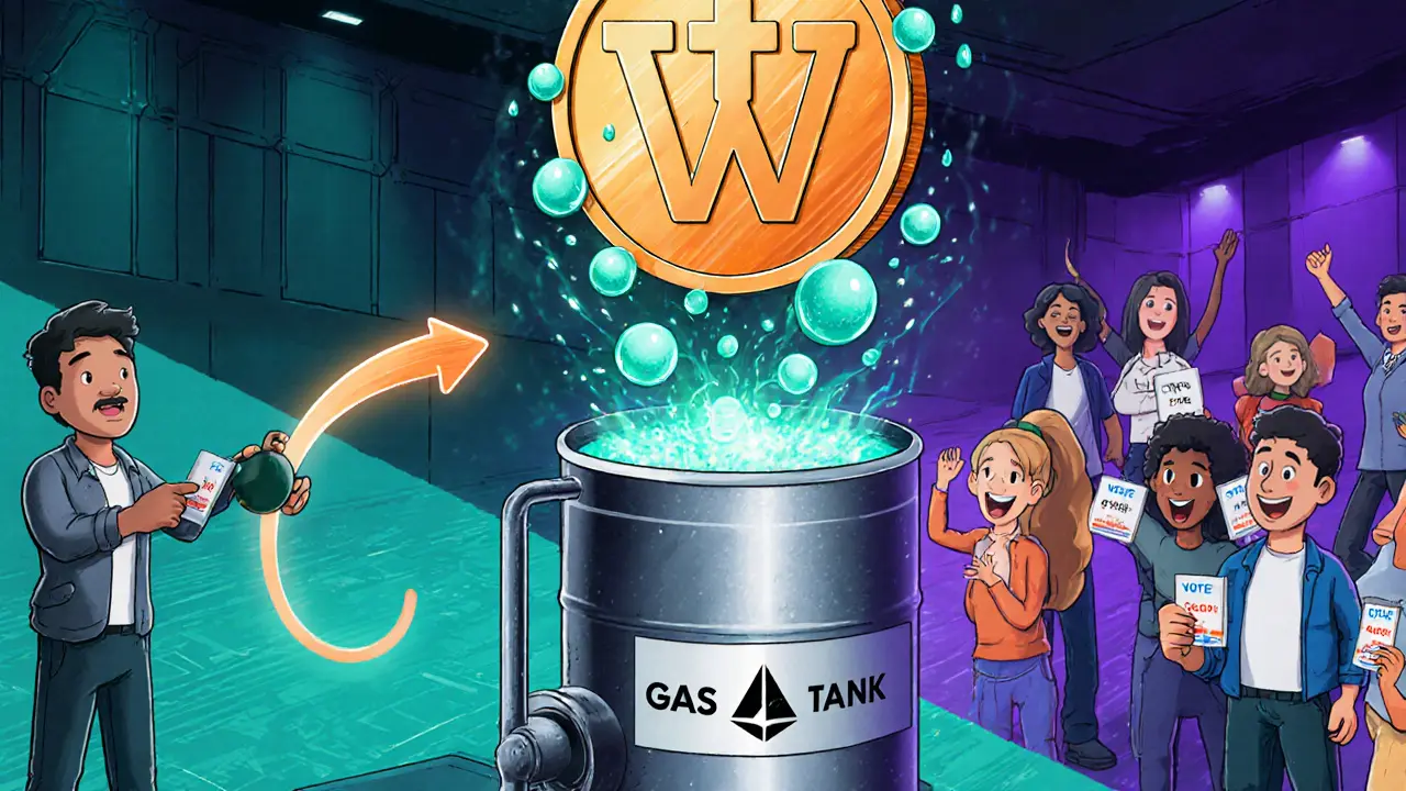 Token $WALLET sopra il "Gas Tank" con stablecoin che pagano le commissioni.