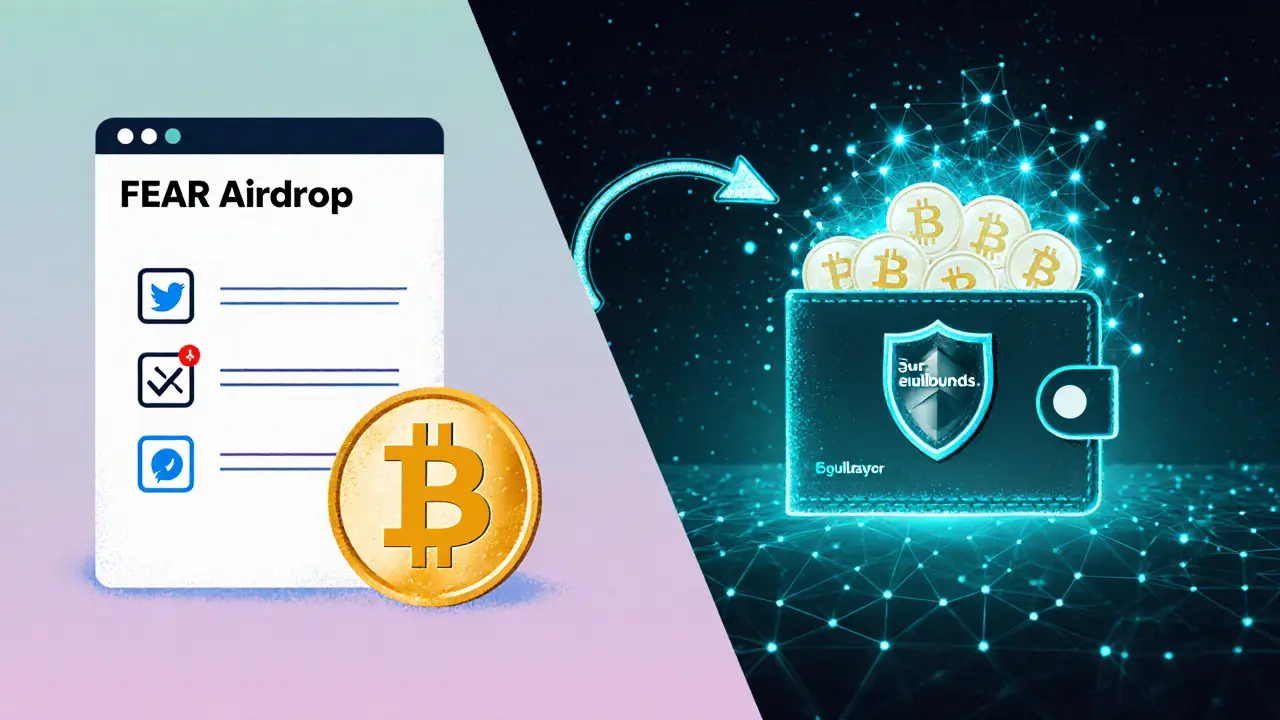Confronto cartoon tra airdrop 2021 e meccanismi moderni 2025 con wallet, token Soulbound e restaking.