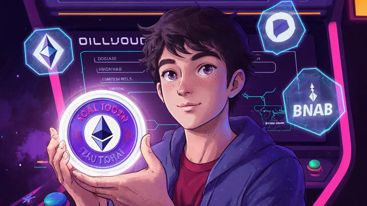 Giocatore di Play‑to‑Earn che riceve token FEAR aggiornato, ambientato su blockchain.