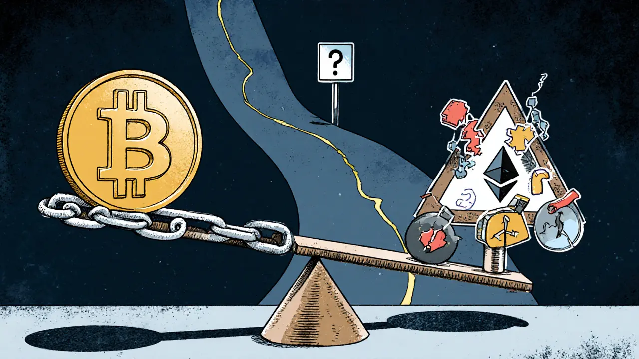 Bilancia con token MPWR e icone di rischio, simbolizzando l'incertezza dell'investimento.