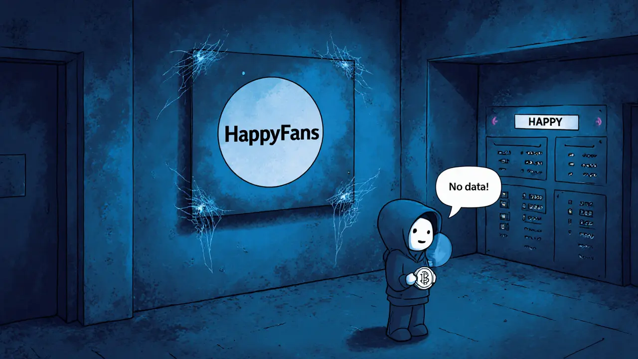 Logo HappyFans sbiadito in stanza vuota, simbolo isolato.