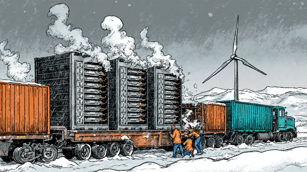 Operatori caricano rig ASIC su container e treni mentre lasciano la Svezia.