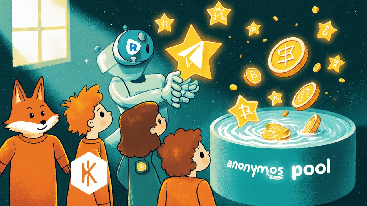 Robot Telegram che assegna stelle punti a utenti con wallet e pool anonima.