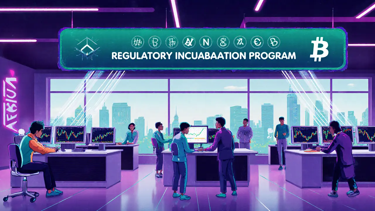 Ufficio crypto vivace con banner ARIP e grafici di crescita.
