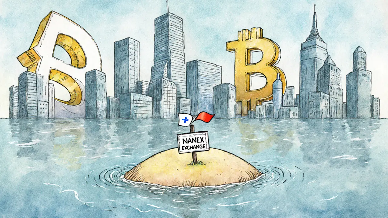 Un'isola minuscola con Nanex circondata da giganti degli exchange cripto.