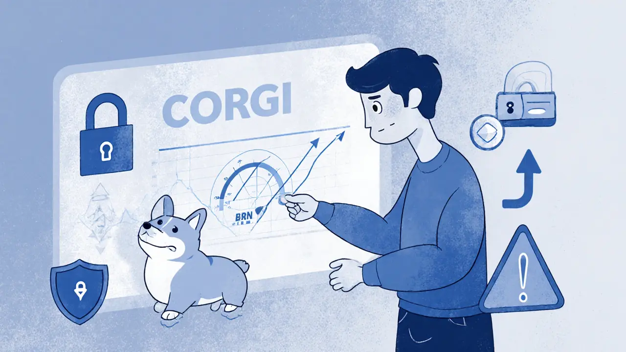 Utente esamina grafico del prezzo CORGI e gas, corgi avverte dei rischi.
