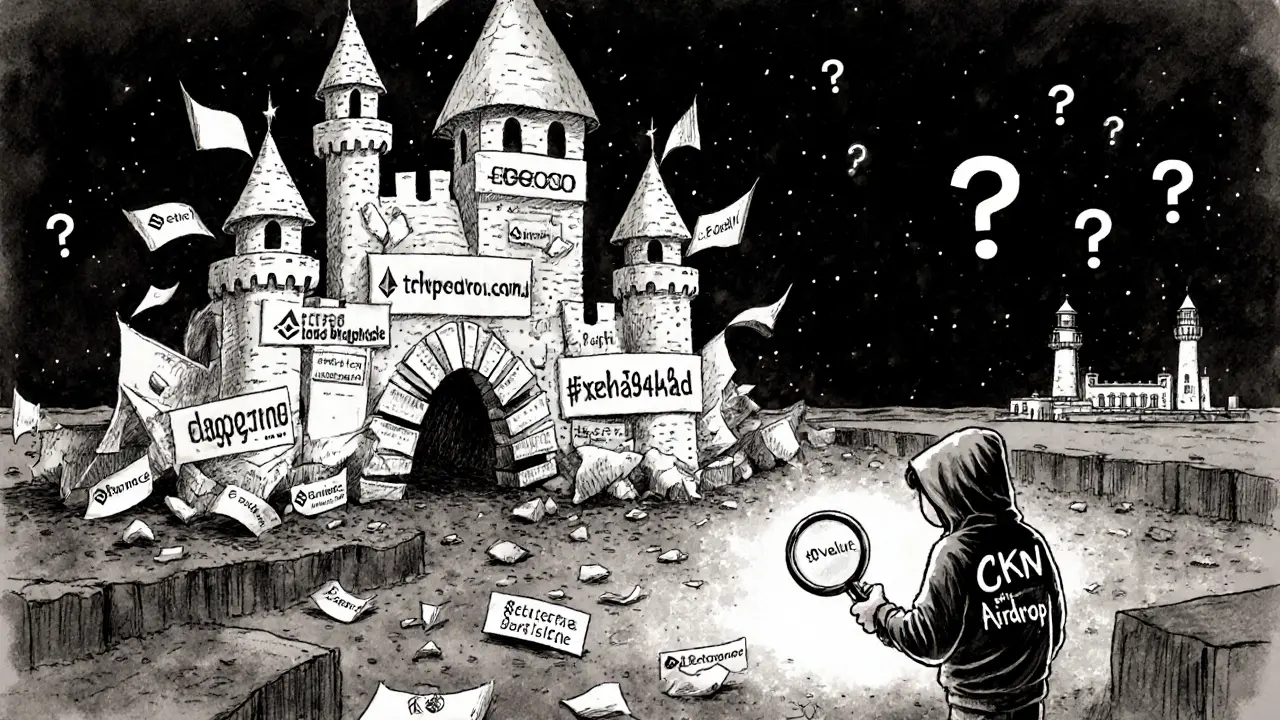 Castello di CKN che crolla in un abisso di valore zero, esploratore controlla un contratto con zero transazioni.