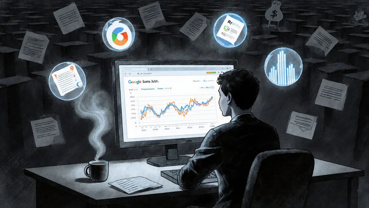 Investitore isolato davanti a un grafico CPH in caduta, con icone di aziende tecnologiche fluttuanti.