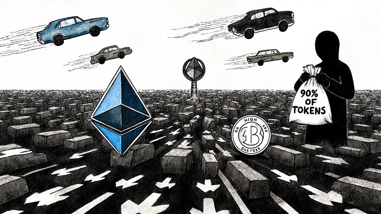 Token TURBOS intrappolato nel traffico lento di Ethereum mentre altre blockchain passano veloci.