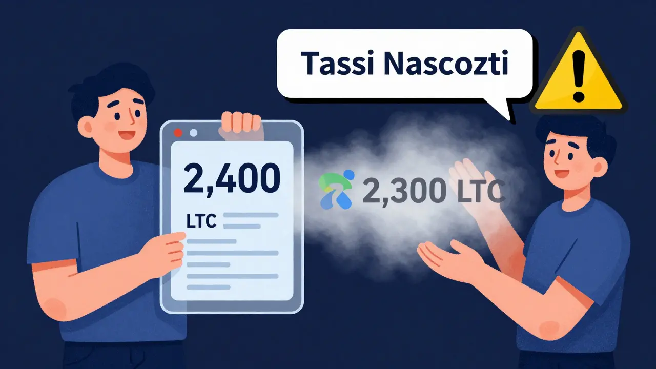 Confronto visivo tra tassi trasparenti e tassi nascosti nello scambio di criptovalute.