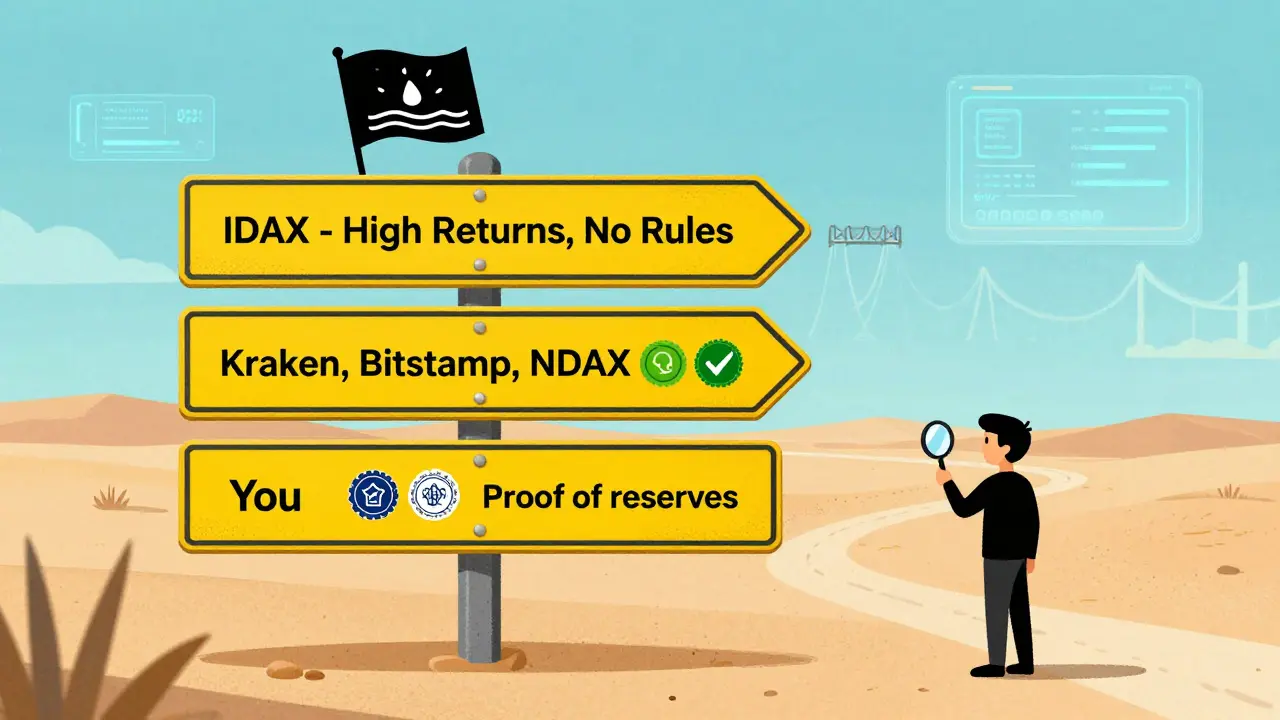 Segnale stradale che avverte degli exchange non regolamentati e indica alternative sicure.