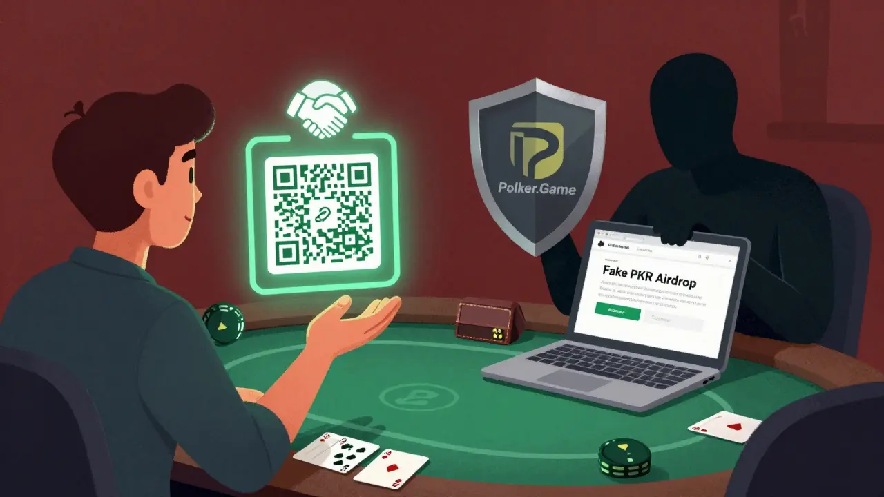 Confronto tra chi invita amici a Polker.Game e un truffatore che cerca di rubare il wallet.