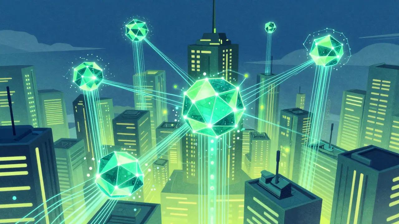 Rete di calcolo edge con nodi collegati a Polygon