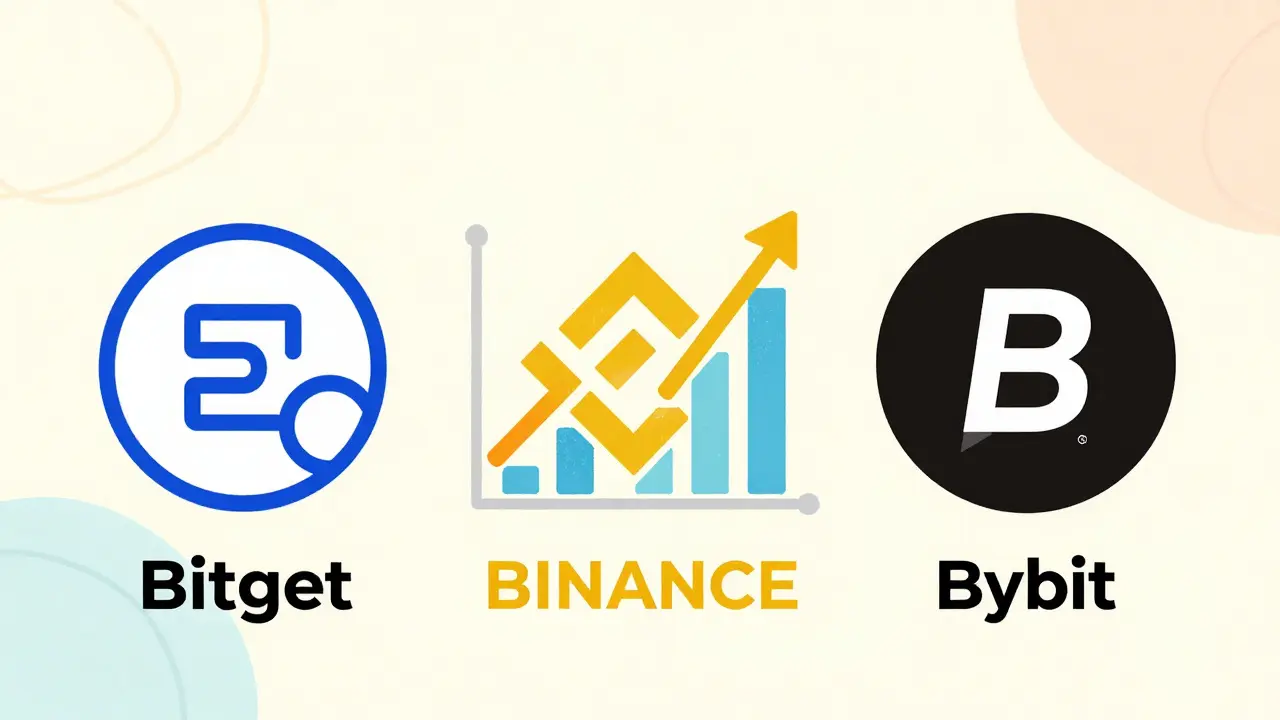 Simboli distintivi di Bitget, Binance e Bybit
