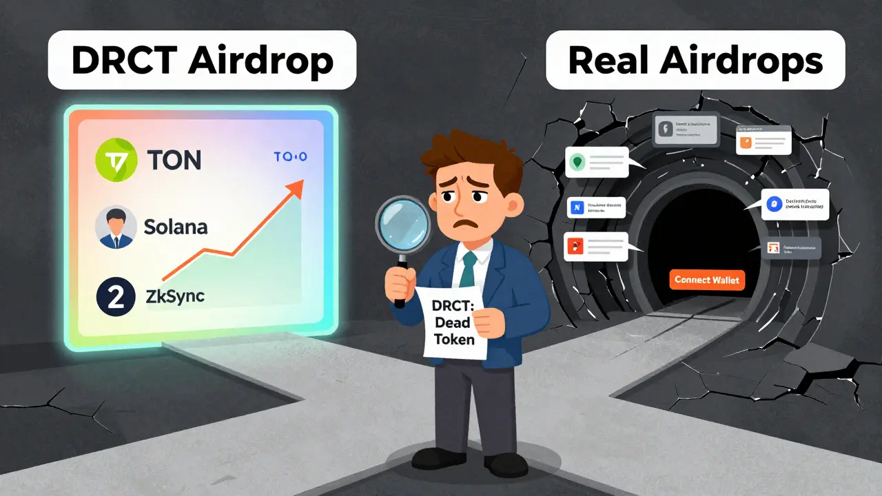 Un investitore esita tra un percorso verso airdrop reali e uno verso truffe, con schermi che mostrano '<h2>Il contesto degli airdrop nel 2026</h2>.00'.