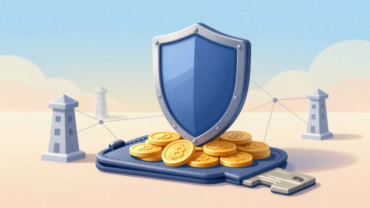 Scudo protettivo per asset crypto su portafoglio personale sicuro