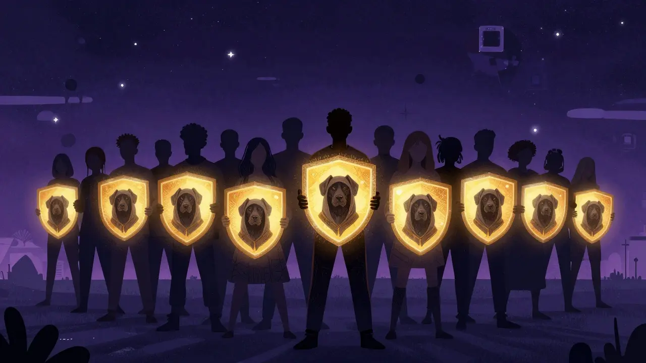 Comunità globale unita che sostiene la libertà digitale attraverso l'immagine di Resistance Dog.