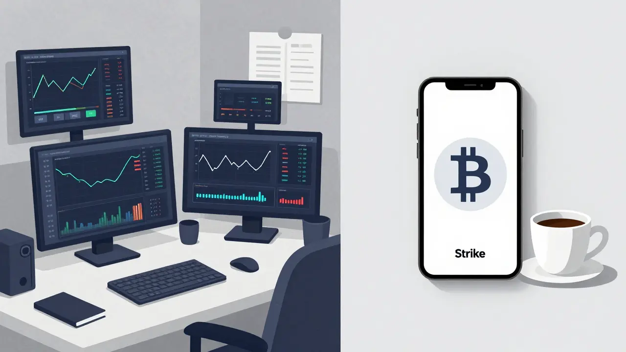 Confronto visivo tra complessità exchange e semplicità Strike