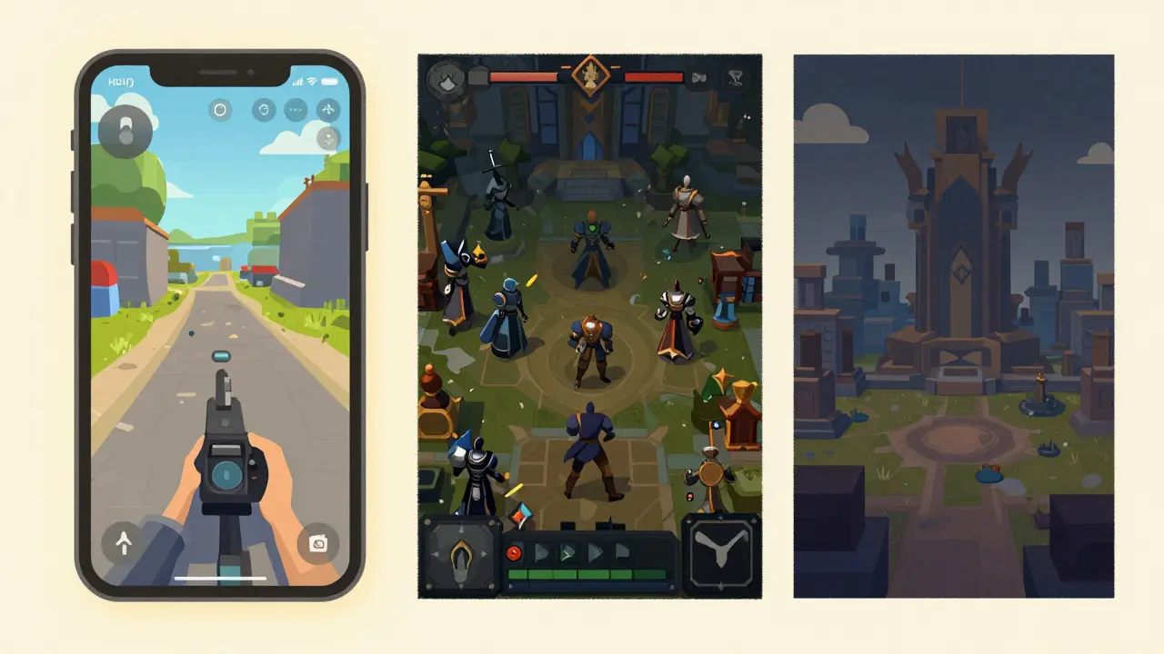 Confronto visivo tra gioco casual su mobile, RPG complesso e metaverso creativo