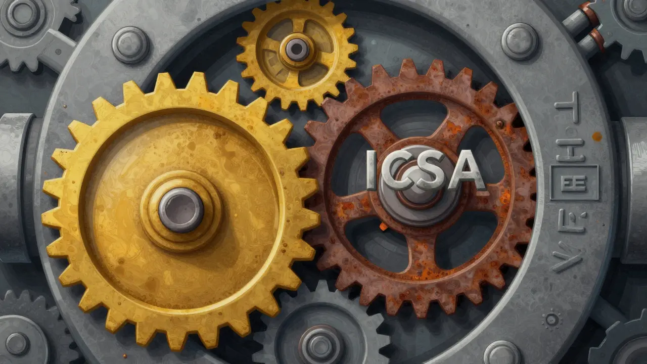 Ingranaggio ICSA isolato nell'ecosistema meccanico Hedron