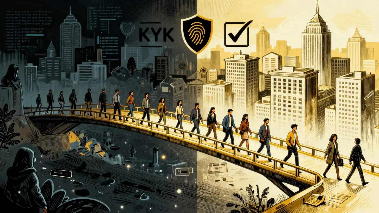 Ponte dorato che collega mondo anonimo crypto a istituzioni finanziarie tradizionali sicure