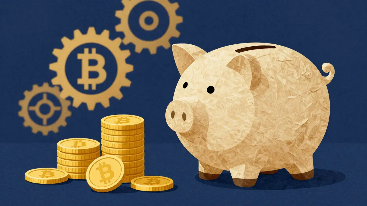 Risparmio automatico Bitcoin e sicurezza finanziaria illustrata