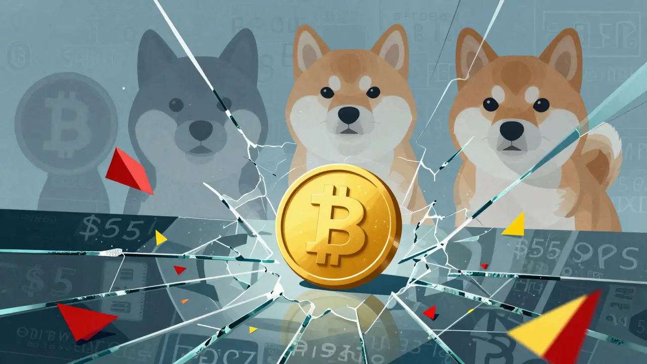 Specchio rotto che riflette prezzi cripto confusi e frammentati