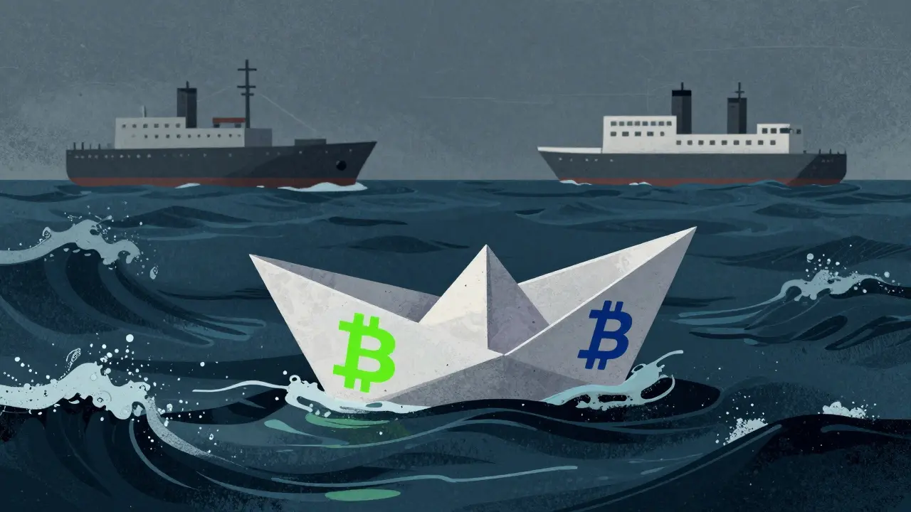 Barchetta fragile in mare burrascoso di cripto