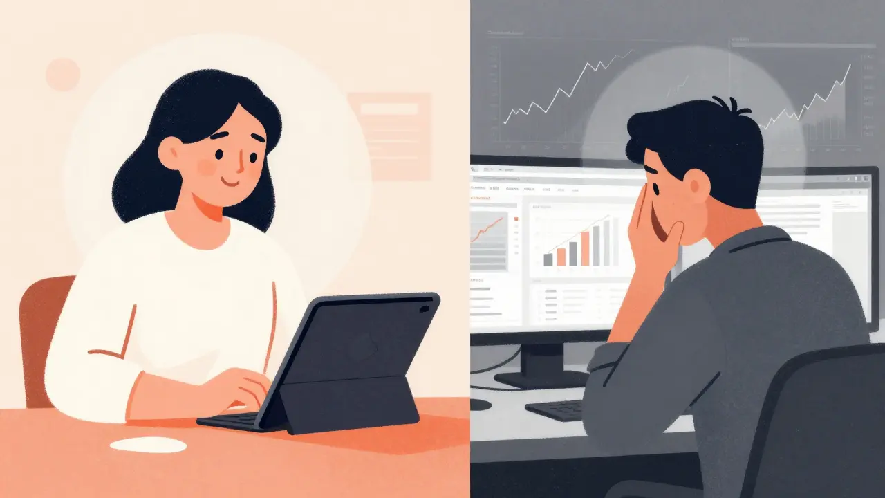 Confronto tra investitore principiante soddisfatto e trader esperto limitato