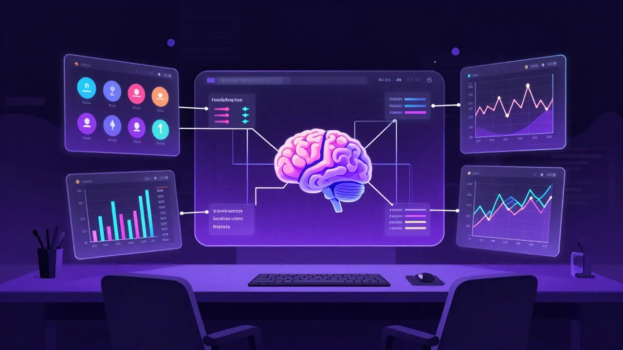 Dashboard futuristica che combina diversi indicatori per la strategia
