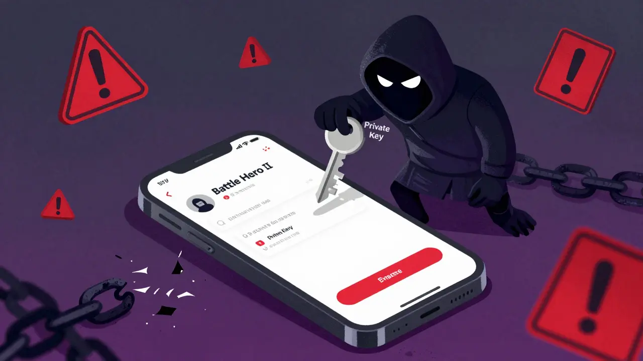 Illustrazione di uno smartphone con link sospetto e figura ombrosa che ruba chiavi