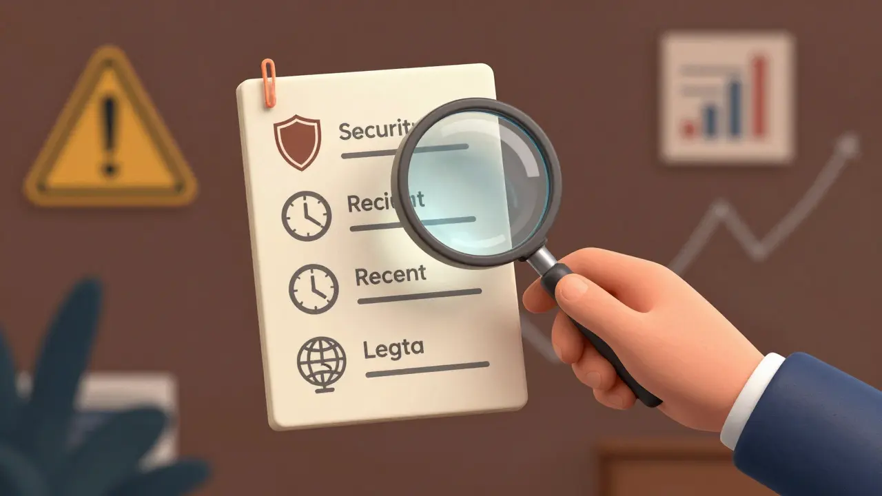 Investitore che esamina una lista di controllo per la sicurezza degli exchange