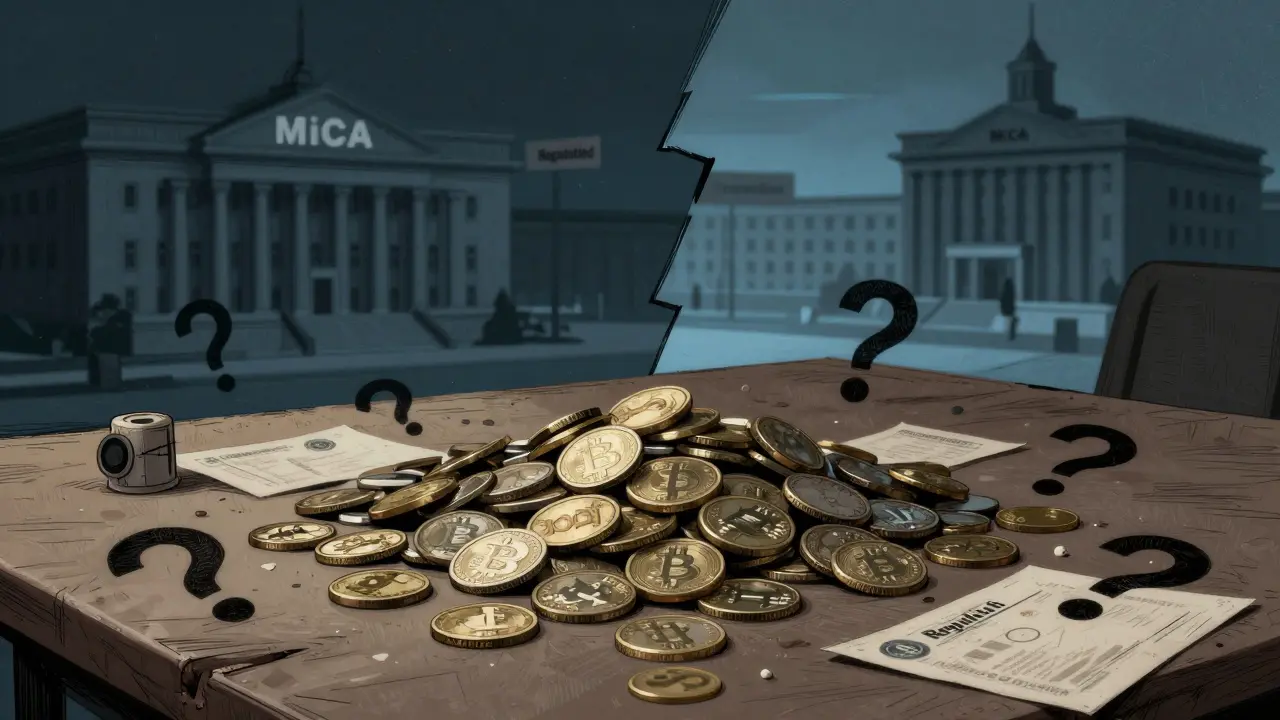 Monete cripto caotiche senza regolamentazione vs edifici sicuri