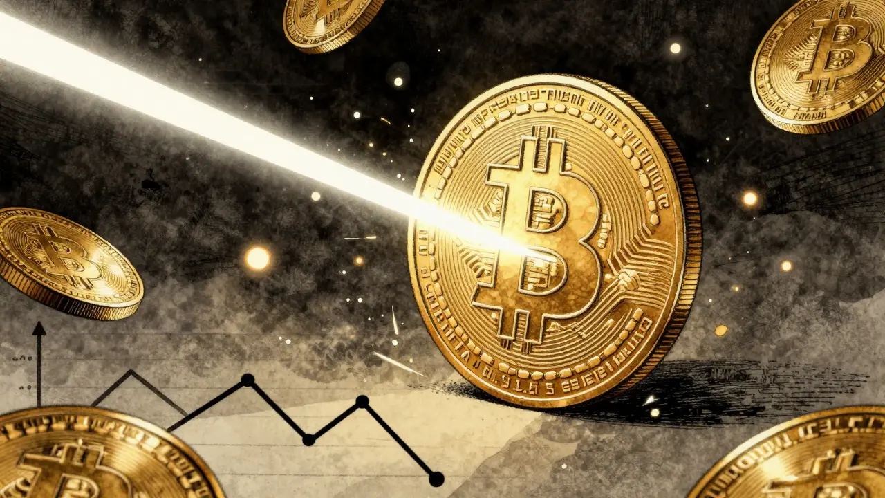 Rappresentazione artistica dell'halving di Bitcoin con una moneta d'oro divisa a metà
