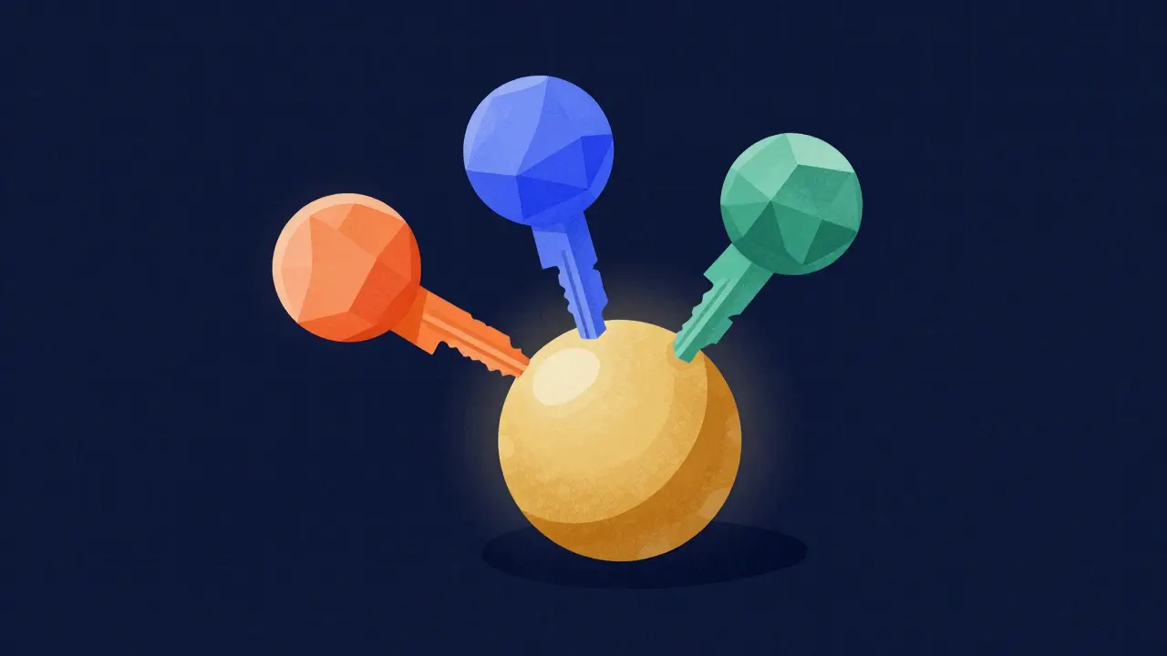 Tre chiavi si fondono in una sola sfera dorata per la privacy