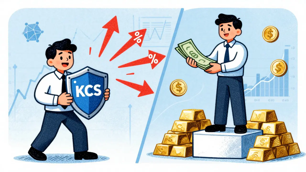 Disegno stilizzato sui costi di trading e vantaggi dei token KCS