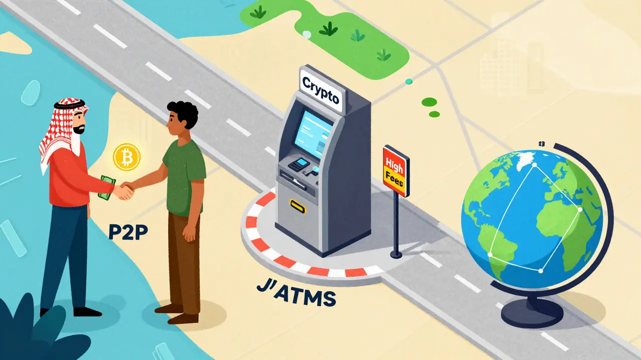 Illustrazione dei metodi P2P, ATM e exchange per le criptovalute