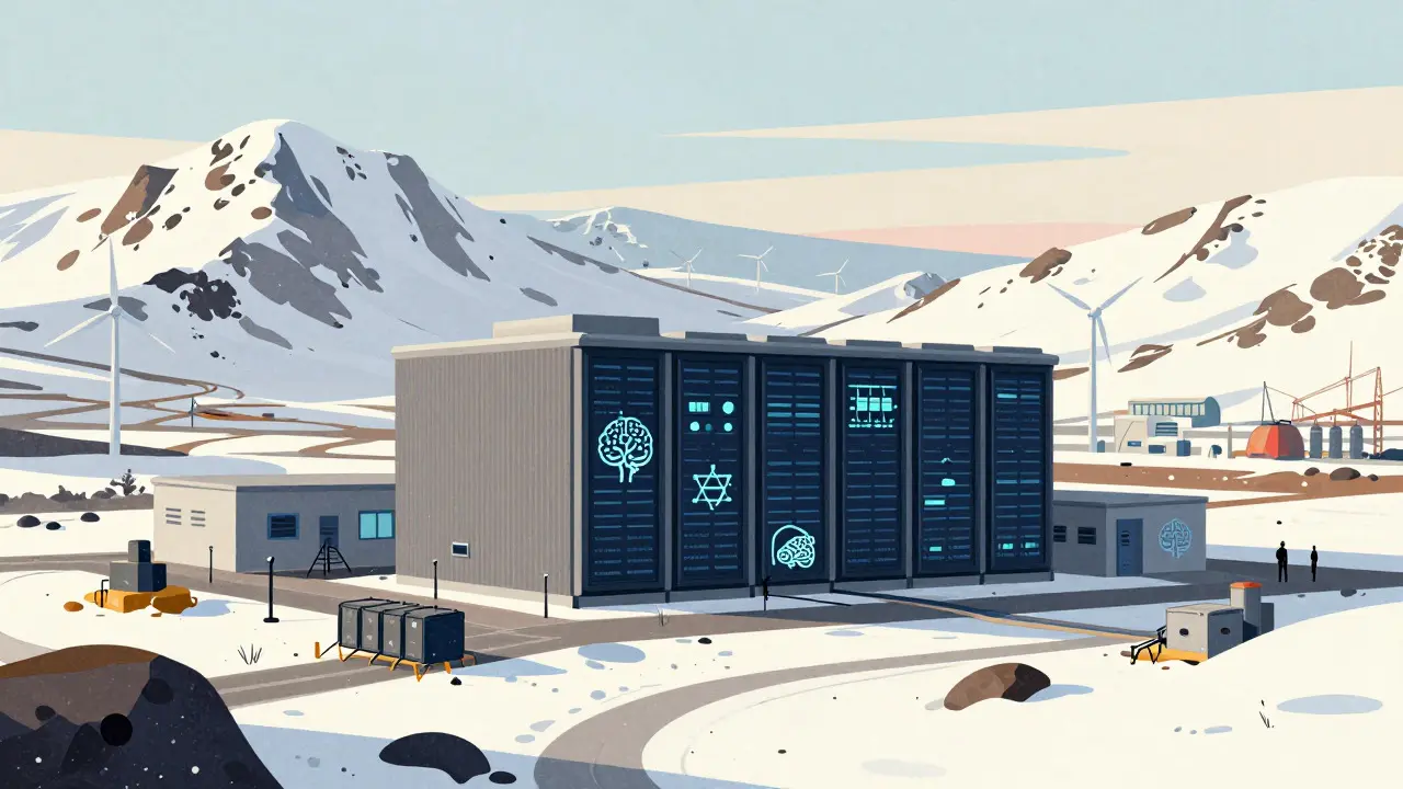 Illustrazione del futuro energetico islandese focalizzato su IA e blockchain