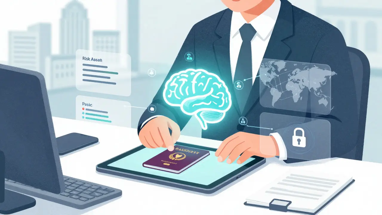 Illustrazione di intelligenza artificiale e automazione nella verifica dell'identità digitale moderna.