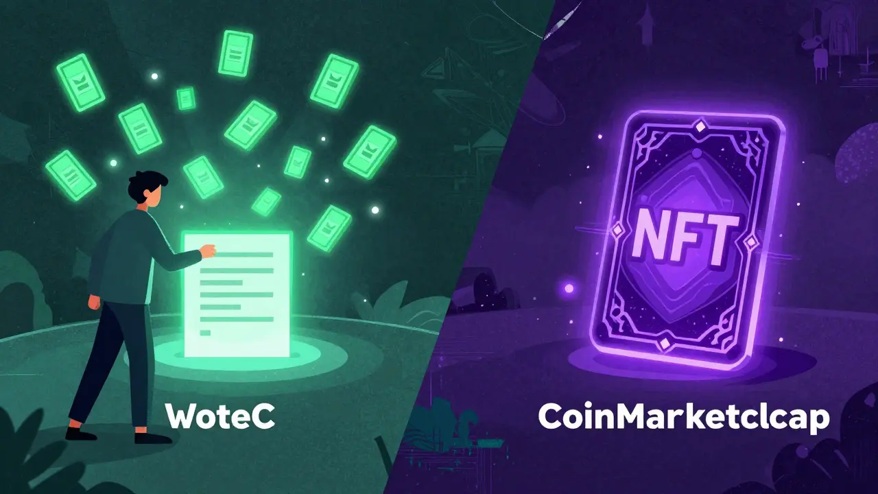 Scena divisa tra votazione massiva e NFT esclusivo con texture digitali