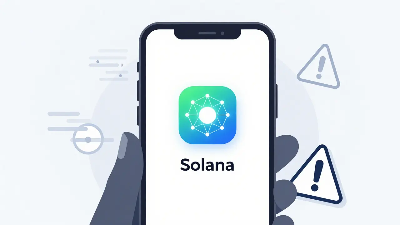 Smartphone con portafoglio crittografico collegato alla rete blockchain Solana