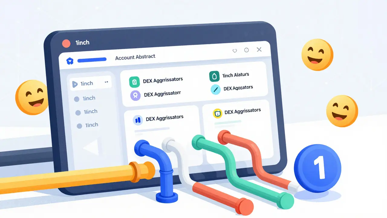 Vista artistica di uno swap semplificato tramite aggregatori DEX futuristici
