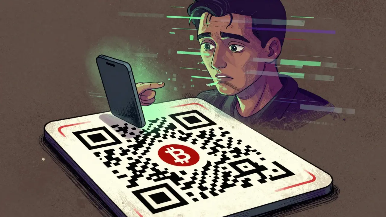 Disegno stilizzato di un codice QR e un volto distorto da deepfake digitale