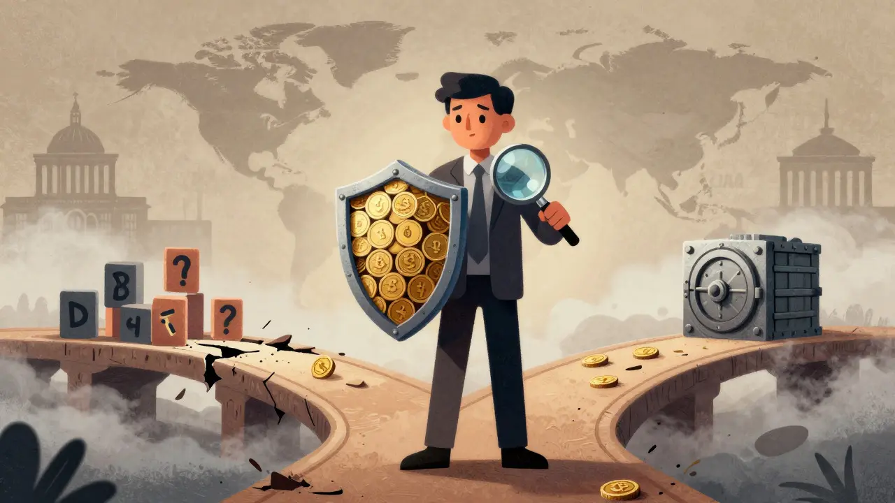 Investitore con scudo e lente d'ingrandimento su un sentiero diviso in direzioni