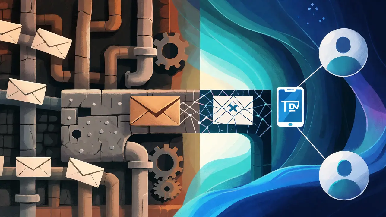 Confronto visivo tra mining tradizionale e identità sociale anonima su blockchain.