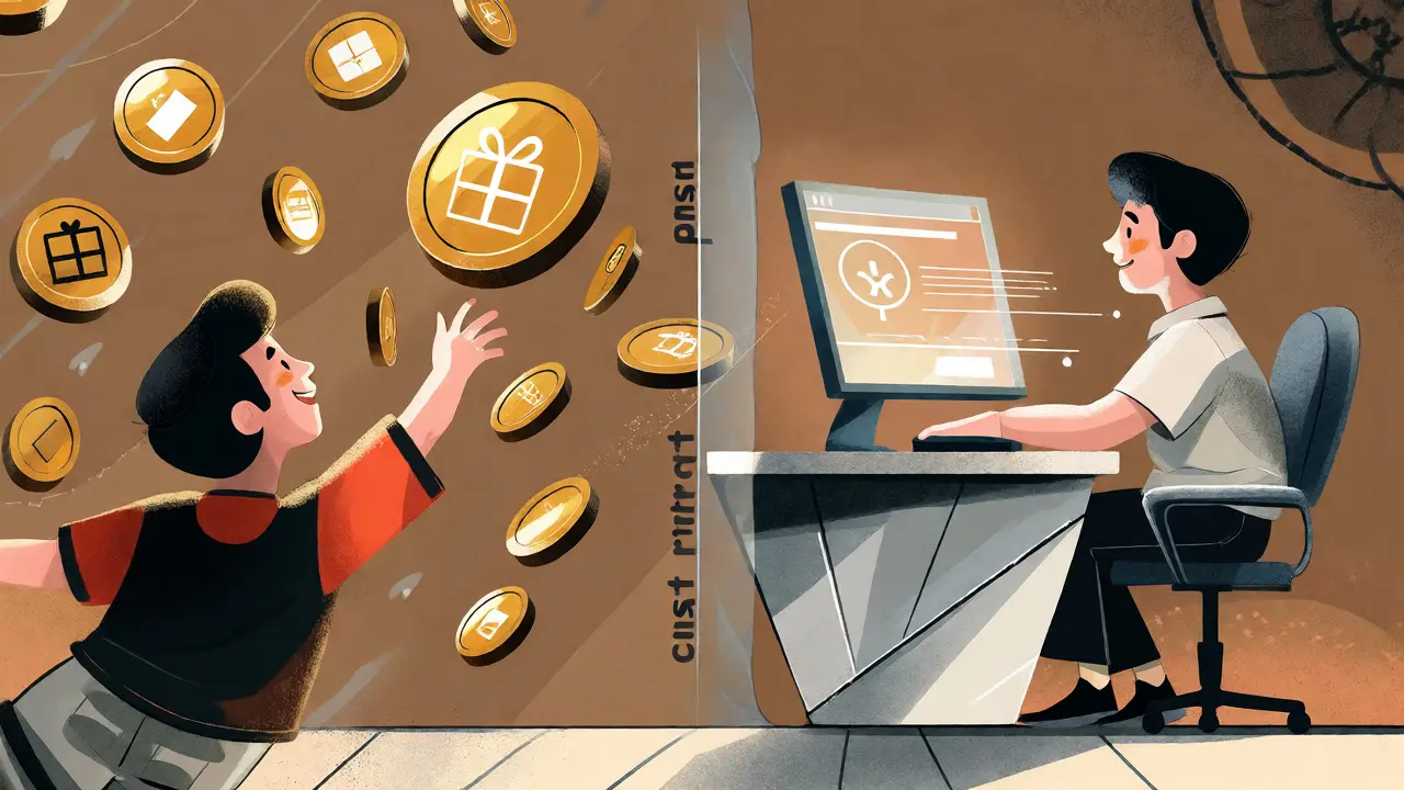 Scena cartoon che confronta l'attesa degli airdrop con lo staking attivo